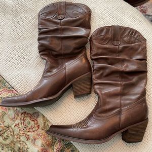 Steve Madden brown leather slouchy cowboy boots